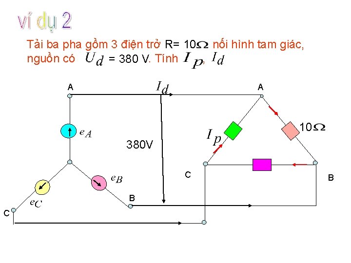 Tải ba pha gồm 3 điện trở R= 10 nối hình tam giác, nguồn