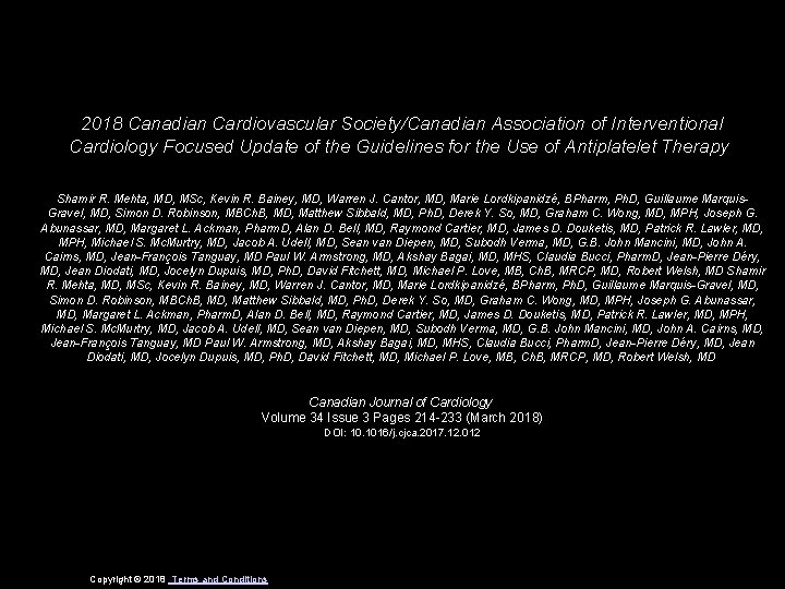 2018 Canadian Cardiovascular Society/Canadian Association of Interventional Cardiology Focused Update of the Guidelines for