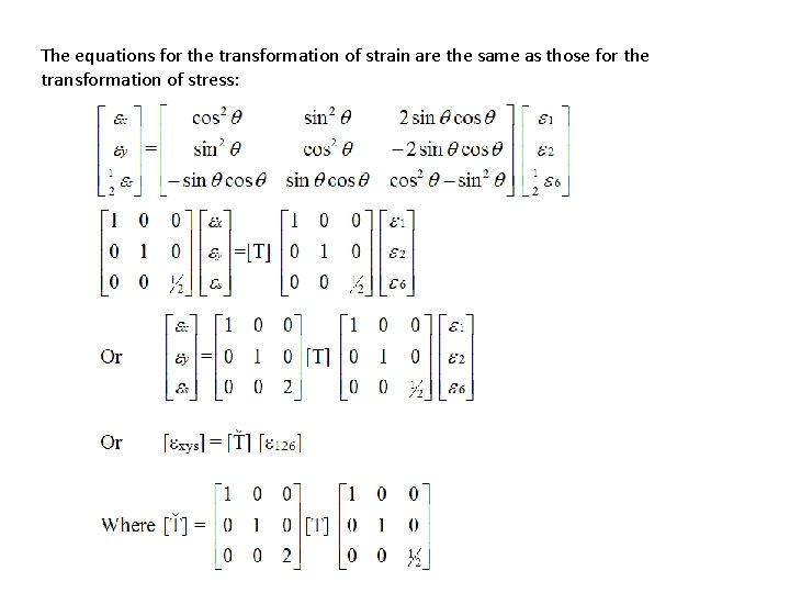 The equations for the transformation of strain are the same as those for the