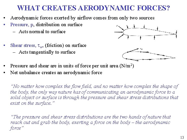 WHAT CREATES AERODYNAMIC FORCES? • Aerodynamic forces exerted by airflow comes from only two