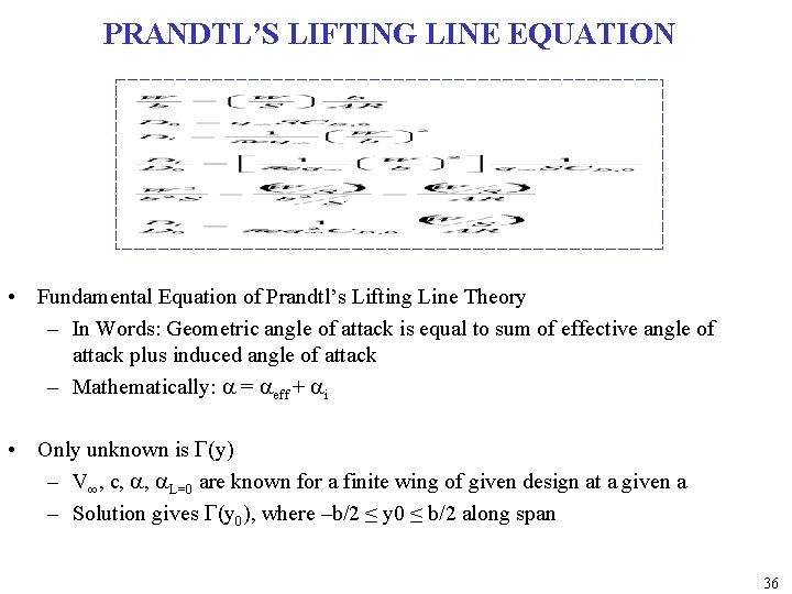 PRANDTL’S LIFTING LINE EQUATION • Fundamental Equation of Prandtl’s Lifting Line Theory – In