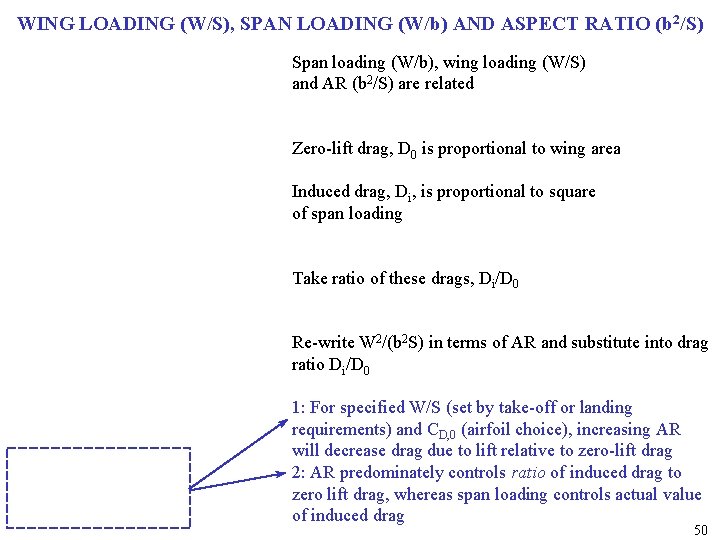 WING LOADING (W/S), SPAN LOADING (W/b) AND ASPECT RATIO (b 2/S) Span loading (W/b),