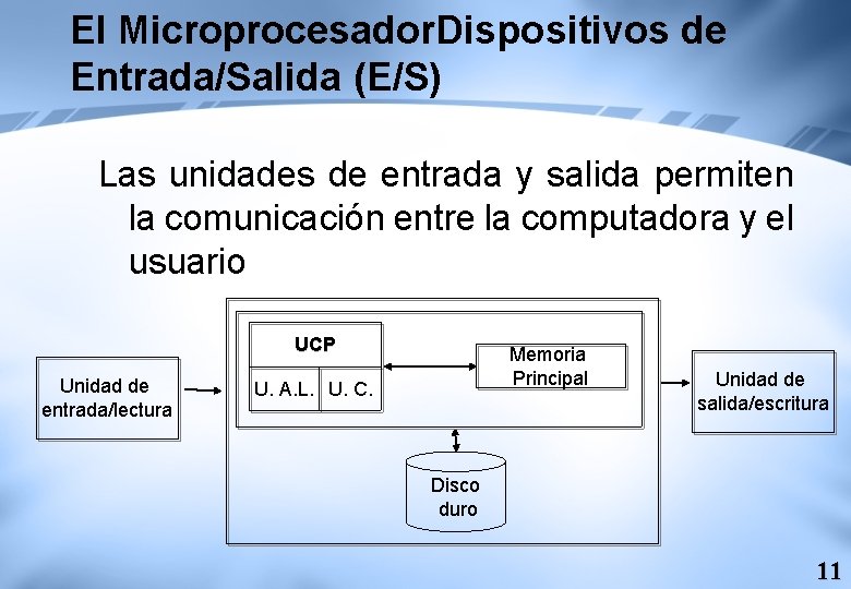 El Microprocesador. Dispositivos de Entrada/Salida (E/S) Las unidades de entrada y salida permiten la