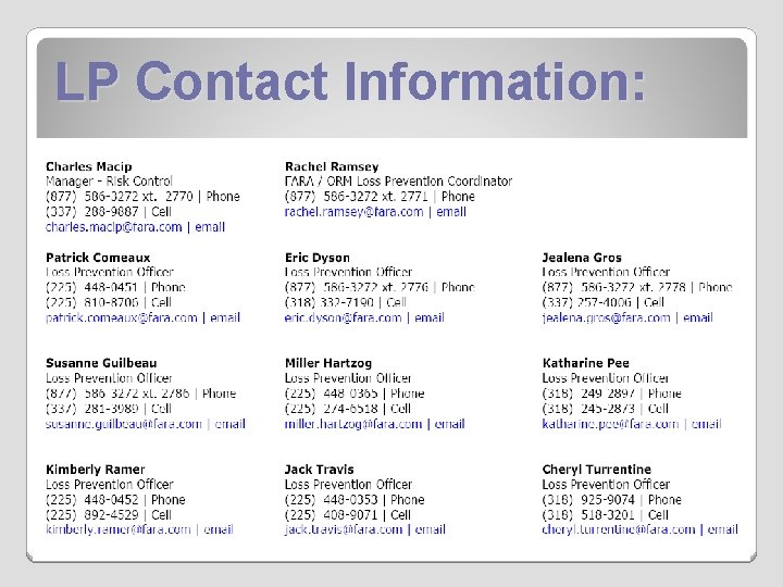 LP Contact Information: 
