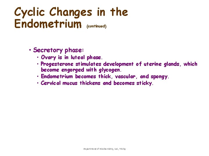 Cyclic Changes in the Endometrium (continued) • Secretory phase: • Ovary is in luteal Cyclic Changes in the Endometrium (continued) • Secretory phase: • Ovary is in luteal