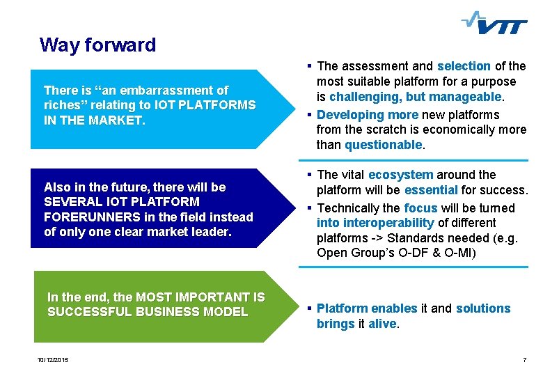 Way forward There is “an embarrassment of riches” relating to IOT PLATFORMS IN THE