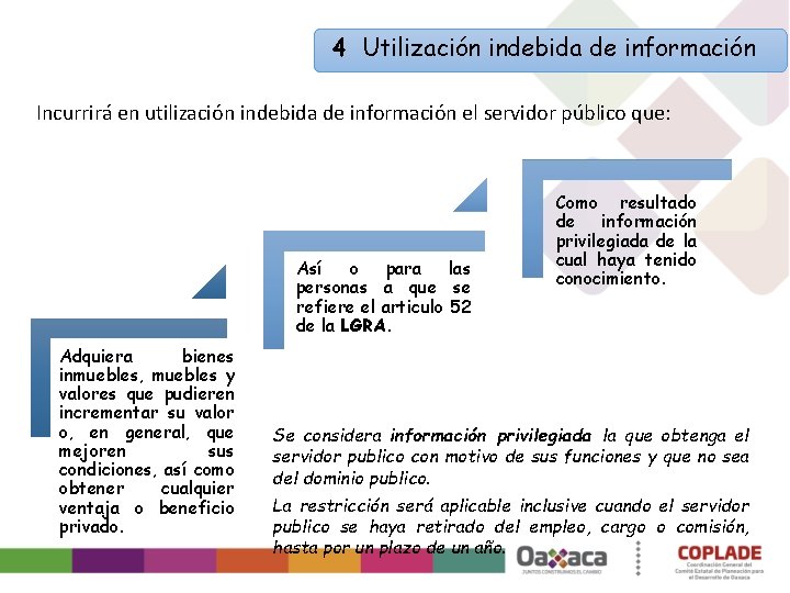 4 Utilización indebida de información Incurrirá en utilización indebida de información el servidor público