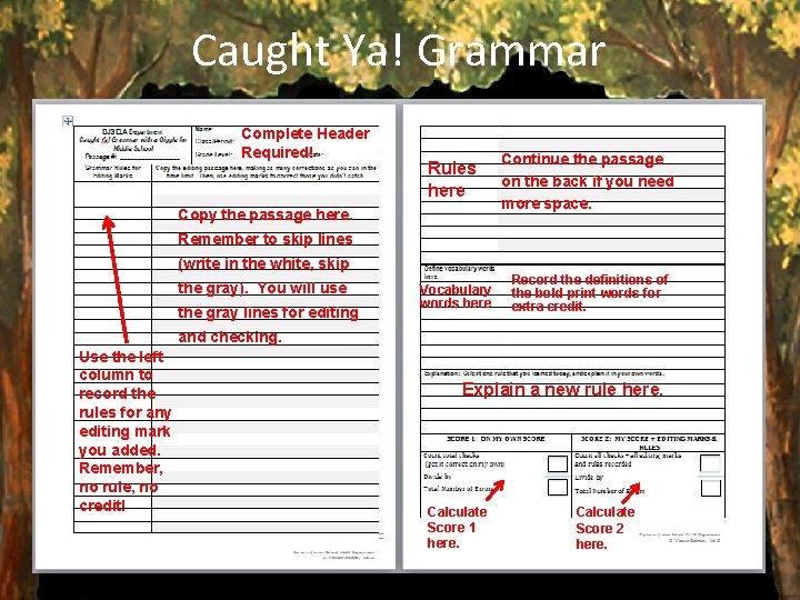 Caught Ya! Grammar Complete Header Required! Rules here Copy the passage here. Continue the Caught Ya! Grammar Complete Header Required! Rules here Copy the passage here. Continue the
