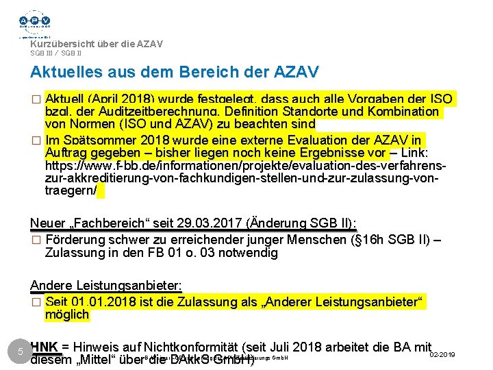 Kurzübersicht über die AZAV SGB III / SGB II Aktuelles aus dem Bereich der