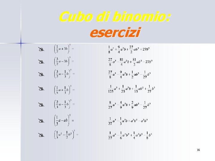 Cubo di binomio: esercizi @ @ @ @ 16 Cubo di binomio: esercizi @ @ @ @ 16