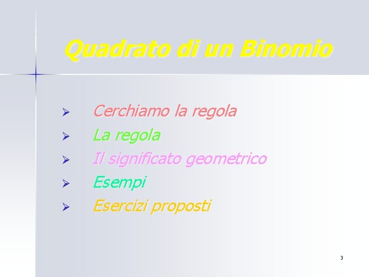 Quadrato di un Binomio Ø Ø Ø Cerchiamo la regola La regola Il significato Quadrato di un Binomio Ø Ø Ø Cerchiamo la regola La regola Il significato