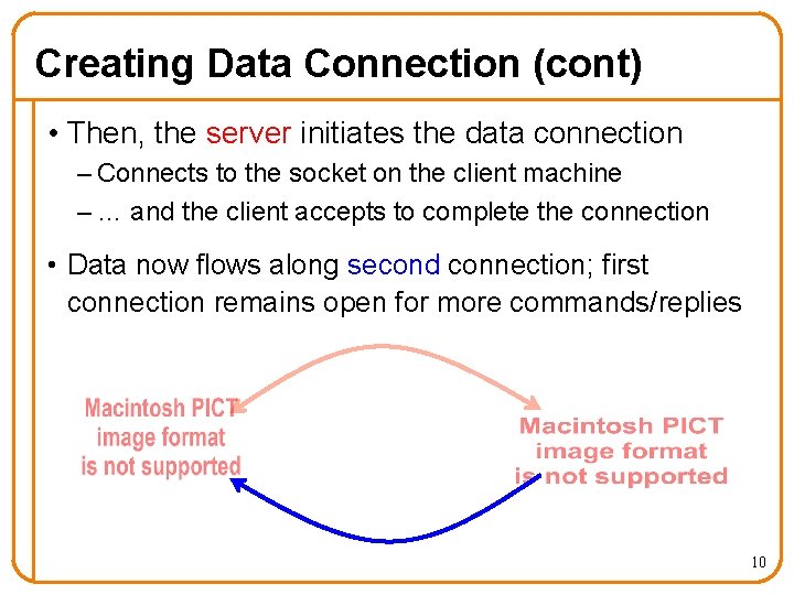 Creating Data Connection (cont) • Then, the server initiates the data connection – Connects