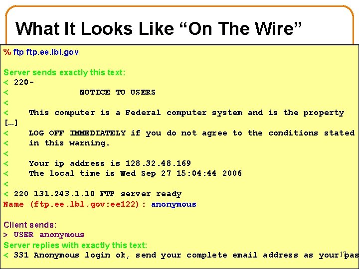 What It Looks Like “On The Wire” % ftp. ee. lbl. gov • Issue