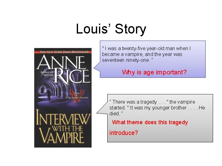 Louis’ Story " I was a twenty-five year-old man when I became a vampire, Louis’ Story " I was a twenty-five year-old man when I became a vampire,