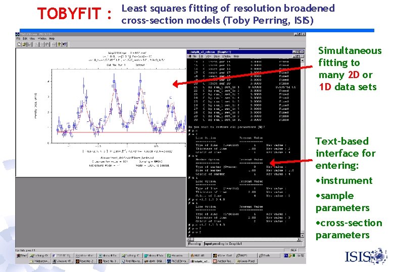 TOBYFIT : Least squares fitting of resolution broadened cross-section models (Toby Perring, ISIS) Simultaneous