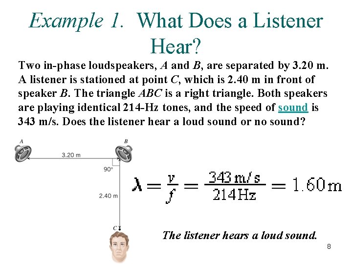 Example 1. What Does a Listener Hear? Two in-phase loudspeakers, A and B, are