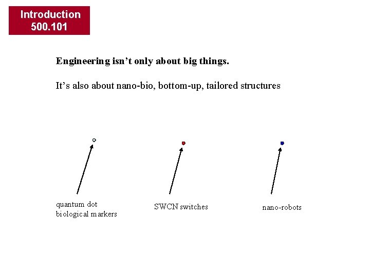 Introduction 500. 101 Engineering isn’t only about big things. It’s also about nano-bio, bottom-up,