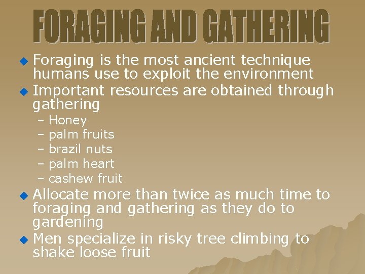 Foraging is the most ancient technique humans use to exploit the environment u Important