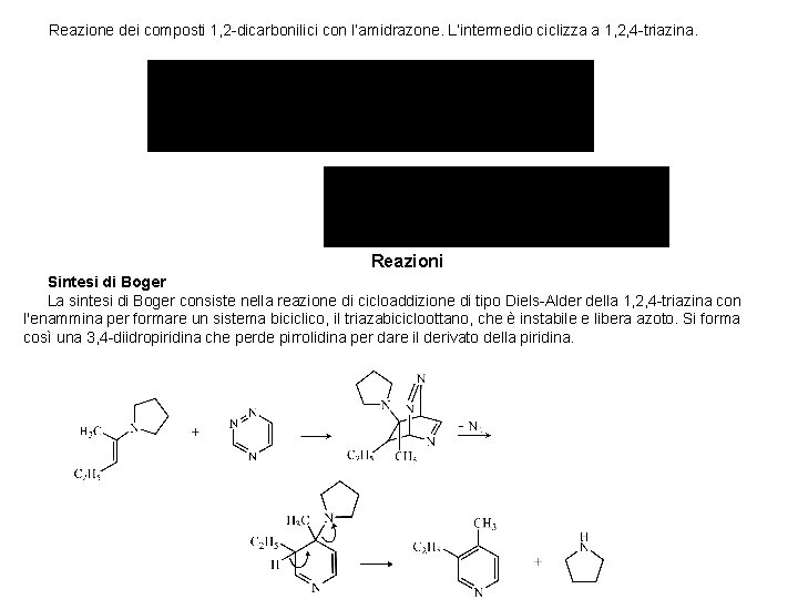 Reazione dei composti 1, 2 -dicarbonilici con l’amidrazone. L’intermedio ciclizza a 1, 2, 4 Reazione dei composti 1, 2 -dicarbonilici con l’amidrazone. L’intermedio ciclizza a 1, 2, 4