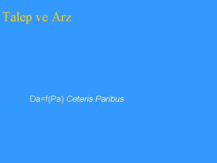 Talep ve Arz Da=f(Pa) Ceteris Paribus 