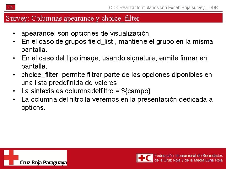 -11 - ODK Realizar formularios con Excel: Hoja survey - ODK Survey: Columnas apearance