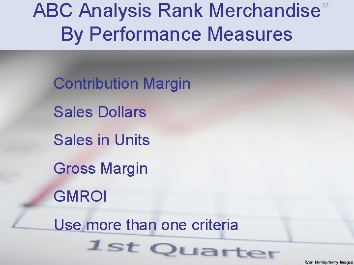 ABC Analysis Rank Merchandise By Performance Measures 37 Contribution Margin Sales Dollars Sales in