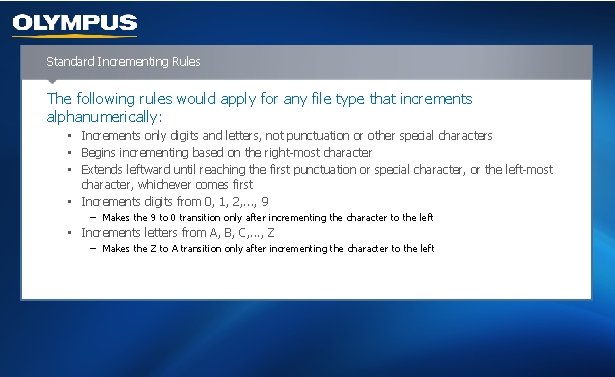 Standard Incrementing Rules The following rules would apply for any file type that increments