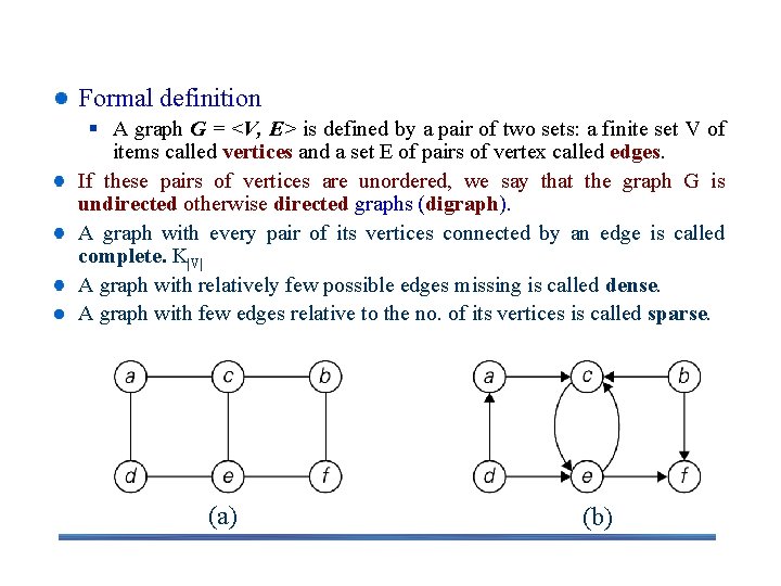 Graphs Formal definition § A graph G = <V, E> is defined by a