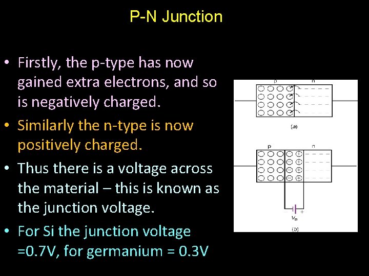 P-N Junction • Firstly, the p-type has now gained extra electrons, and so is