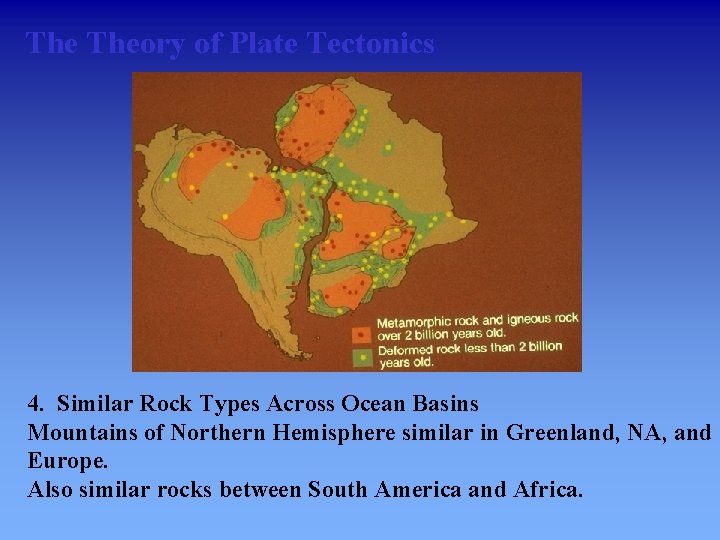 The Theory of Plate Tectonics 4. Similar Rock Types Across Ocean Basins Mountains of