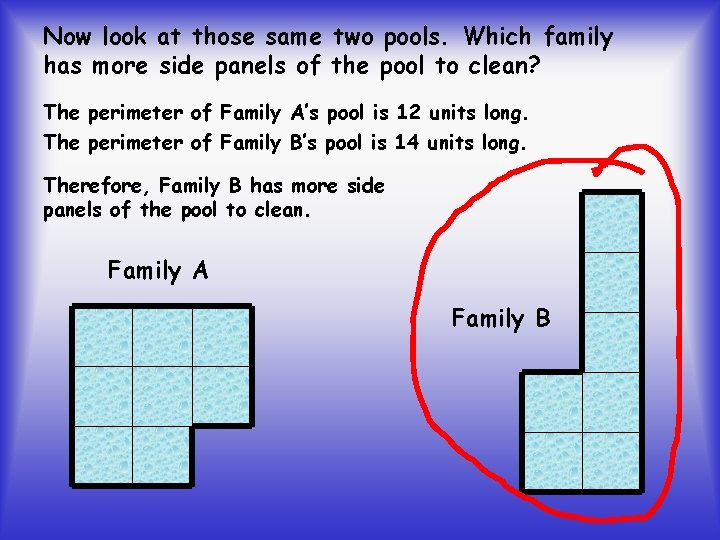 Now look at those same two pools. Which family has more side panels of