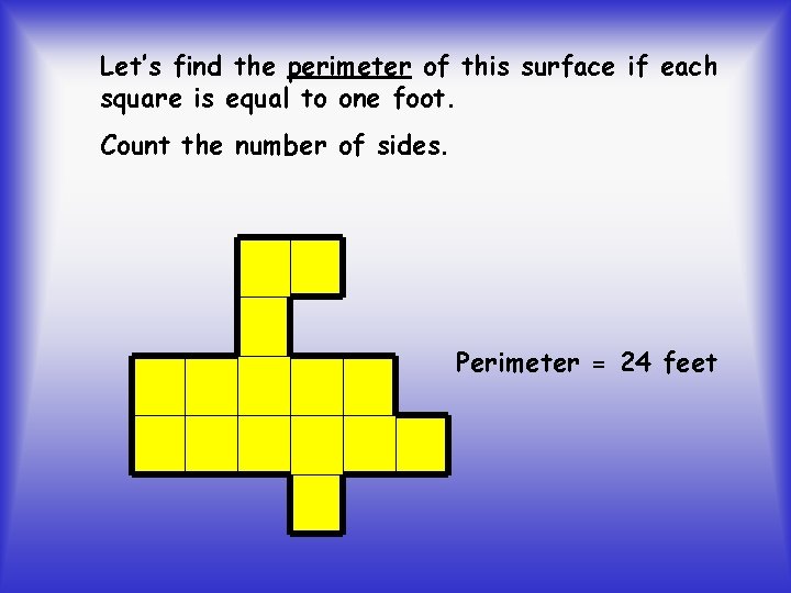 Let’s find the perimeter of this surface if each square is equal to one