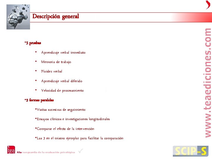 Descripción general • 5 pruebas • Aprendizaje verbal inmediato • Memoria de trabajo •