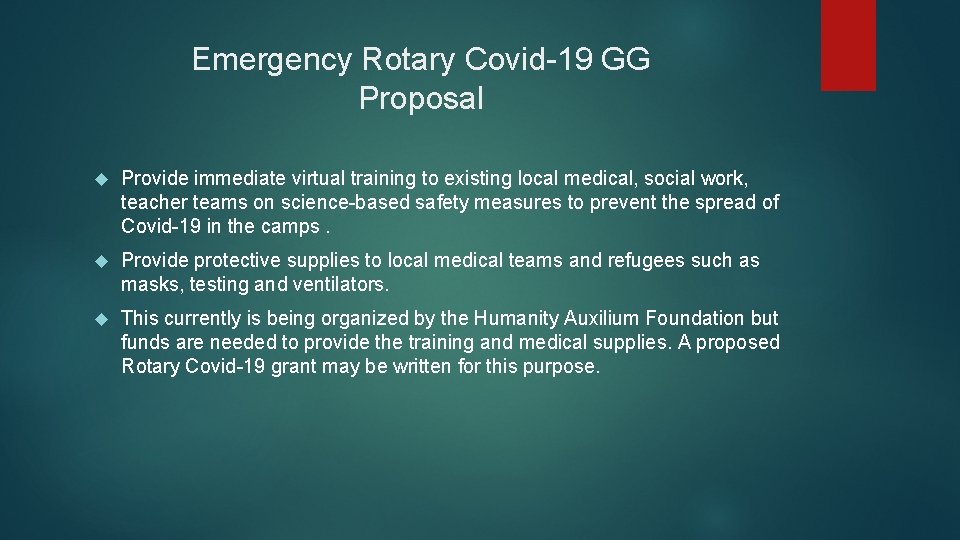 Emergency Rotary Covid-19 GG Proposal Provide immediate virtual training to existing local medical, social