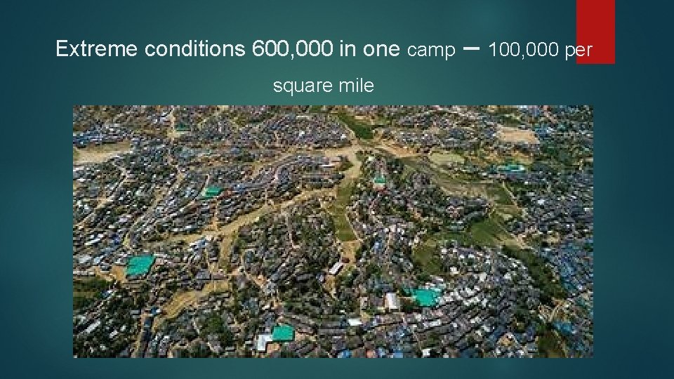 Extreme conditions 600, 000 in one camp square mile – 100, 000 per 