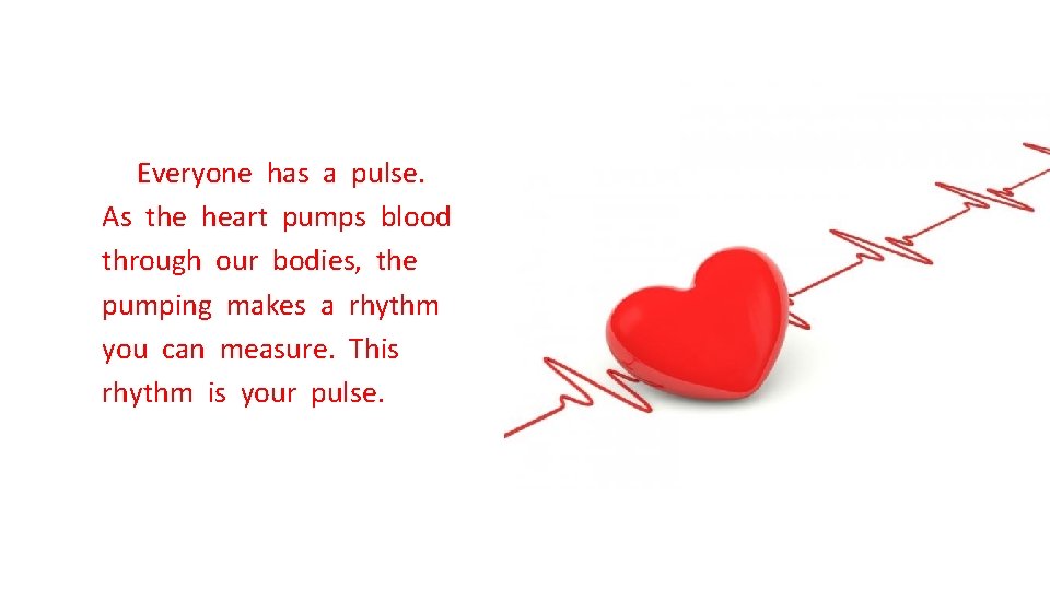 Everyone has a pulse. As the heart pumps blood through our bodies, the pumping