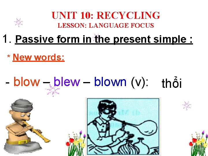 UNIT 10: RECYCLING LESSON: LANGUAGE FOCUS 1. Passive form in the present simple :