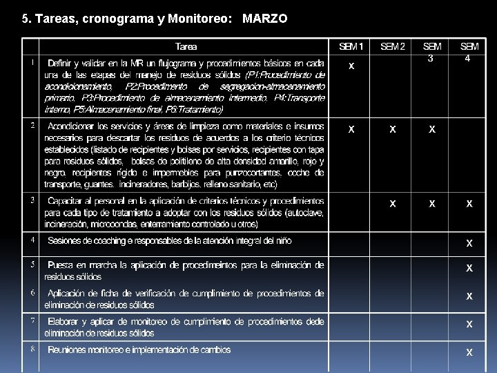 5. Tareas, cronograma y Monitoreo: MARZO 