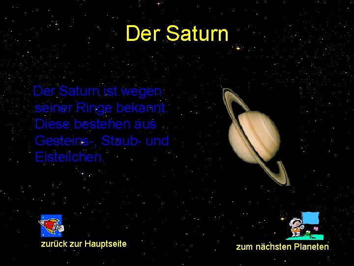 Der Saturn ist wegen seiner Ringe bekannt. Diese bestehen aus Gesteins-, Staub- und Eisteilchen.