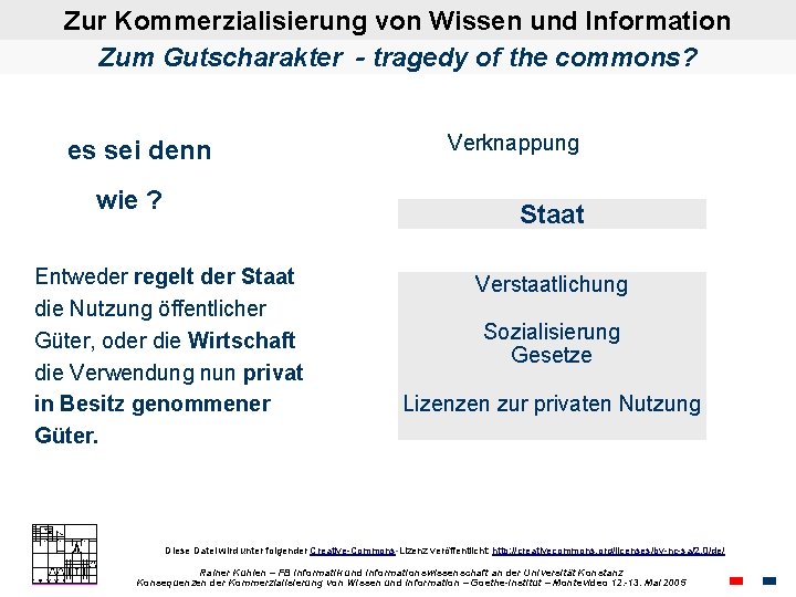 Zur Kommerzialisierung von Wissen und Information Zum Gutscharakter - tragedy of the commons? es