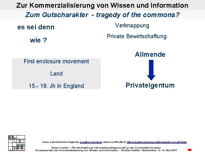 Zur Kommerzialisierung von Wissen und Information Zum Gutscharakter - tragedy of the commons? es