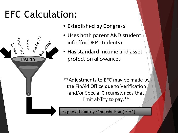 EFC Calculation: oll eg e ily nc fam FAFSA #i # in d s EFC Calculation: oll eg e ily nc fam FAFSA #i # in d s