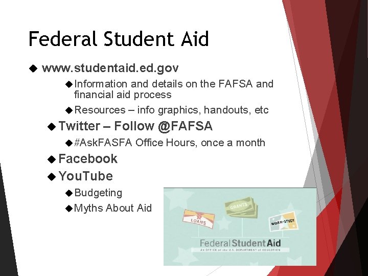 Federal Student Aid www. studentaid. ed. gov Information and details on the FAFSA and Federal Student Aid www. studentaid. ed. gov Information and details on the FAFSA and