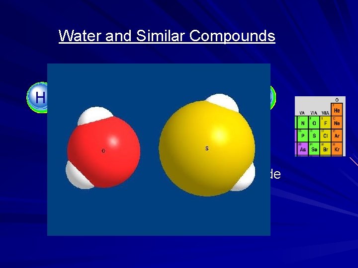 Water and Similar Compounds H H O S Water H 2 O Hydrogen Sulfide