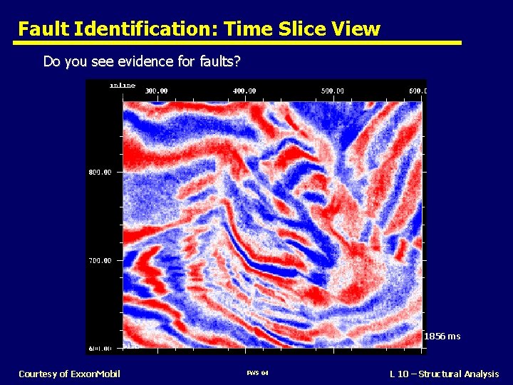 Fault Identification: Time Slice View Do you see evidence for faults? 1856 ms Courtesy