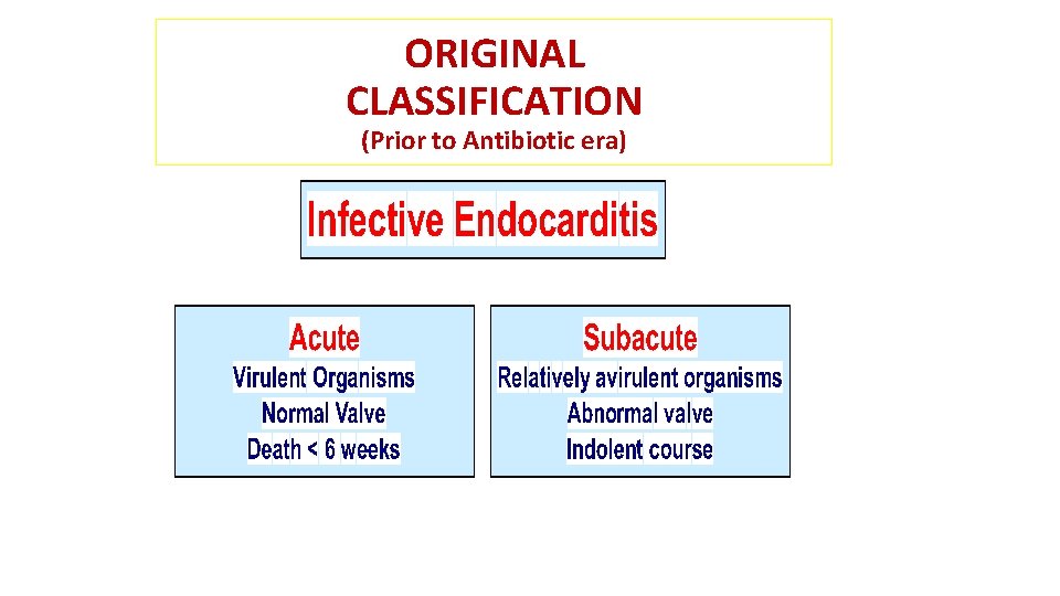 ORIGINAL CLASSIFICATION (Prior to Antibiotic era) 