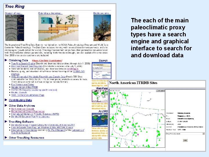 The each of the main paleoclimatic proxy types have a search engine and graphical