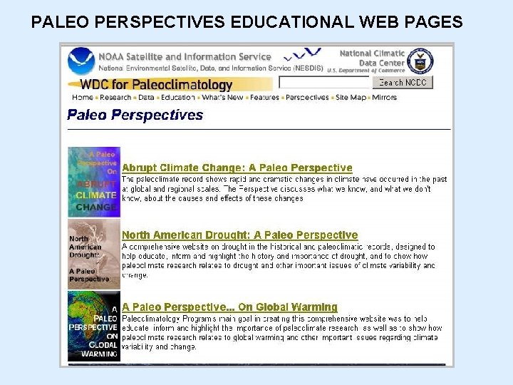 PALEO PERSPECTIVES EDUCATIONAL WEB PAGES 