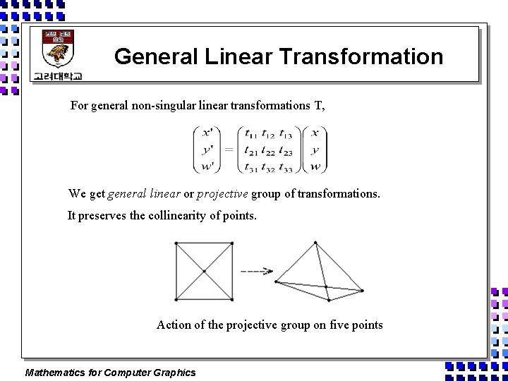 General Linear Transformation For general non-singular linear transformations T, We get general linear or