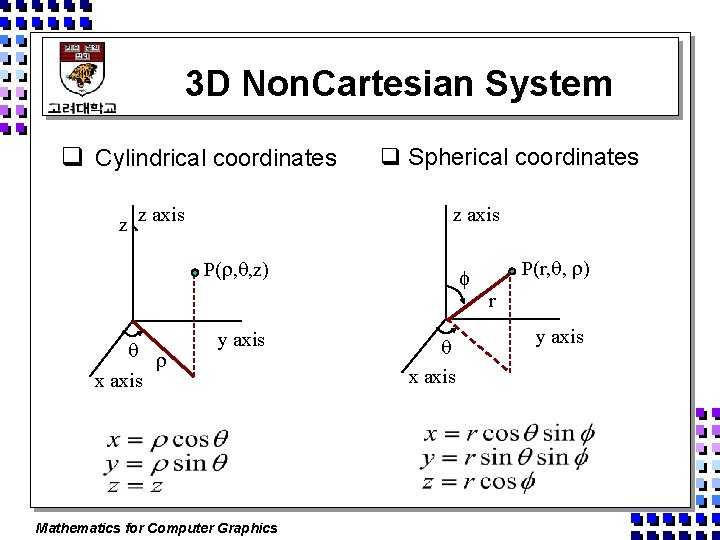 3 D Non. Cartesian System q Cylindrical coordinates q Spherical coordinates z axis z